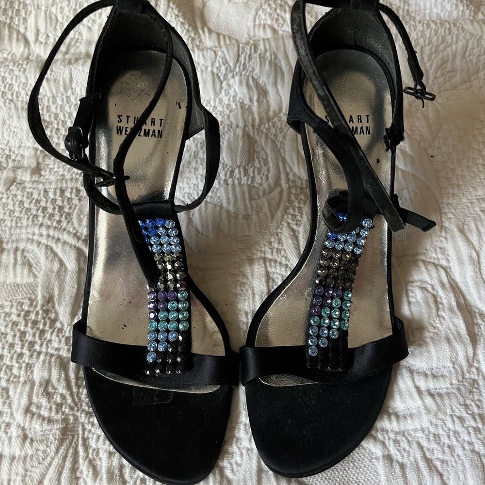 Stuart Weitzman Black Stiletto Heels with Gingham Accents